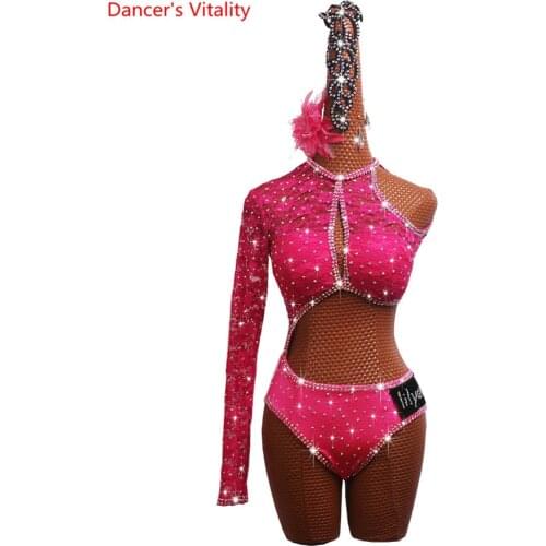 Latin Dance Costumes Performance Clothing Pink High Slit Asymmetric Dance Skirt Oriental Dance Competition Dress