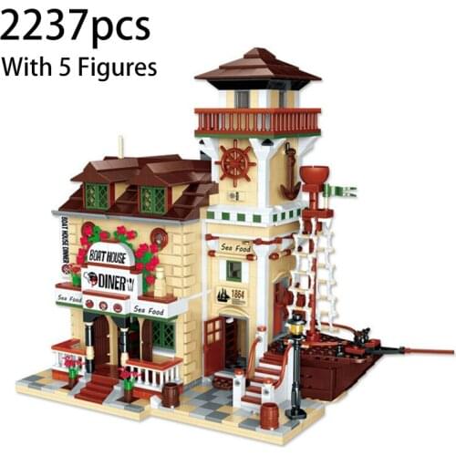 The Dive Shop Fishing Lighthouse Boat House Diner Model Building Blocks Bricks MOC Educational Hobby Toys Kids Birthday Gifts