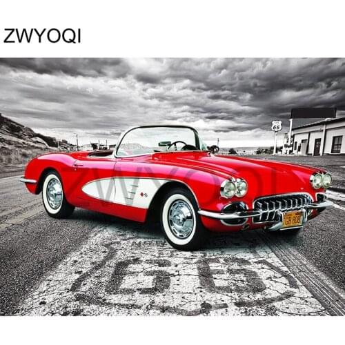 Full Square Diamond painting Voiture Sixty six Full Round Diamond embroidery Cross stitch Voiture DIY 3D Diamond mosaic Voiture