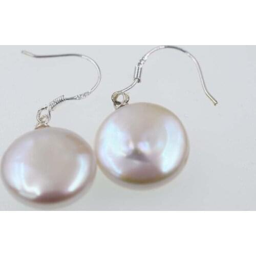 Freshwater pearl white pink purple 13-14mm coin hook earrings FPPJ wholesale beads zircon pearl