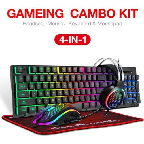 Ray Wolf TF400 Game Four-piece Glowing Game Set Keyboard Mouse Headset RGB Mouse and Keyboard Computer Accessories