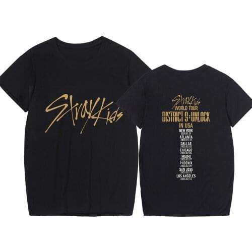 Stray Kids World Tour Concert District 9 Unlock Korean T Shirt New Fashion Female/male Tee Shirt StrayKids Short Sleeve Tops