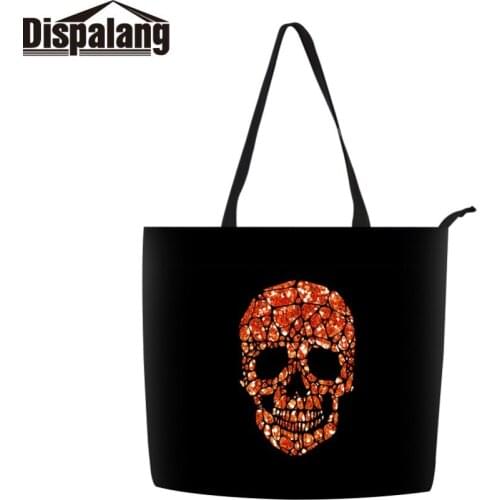 Dispalang Style Shoulder Bags Custom Skull Type Printed Woven Tote Pouch Usage Daily Beach Bag Girls Shopping Bag Gender Women