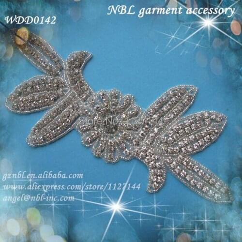 Bridal beaded rhinestone applique patch for wedding evening dress iron on WDD0142