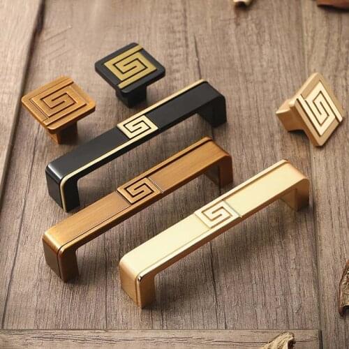 Yellow Bronze Furniture Handle Vintage Chinese Style Bronze Kitchen Cabinet Handles Drawer Knobs Door Pulls Hardware Accessories