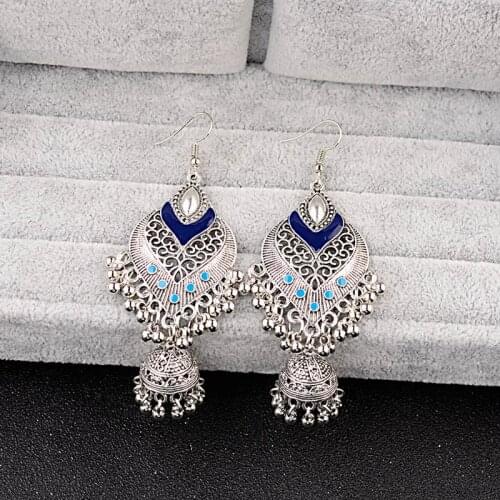 OIQUEI Bohemian Retro Ethnic Long Small Bell Drop Earring Hollow Carved Dripping Oils Dangle Earrings For Women Indian Jewelry