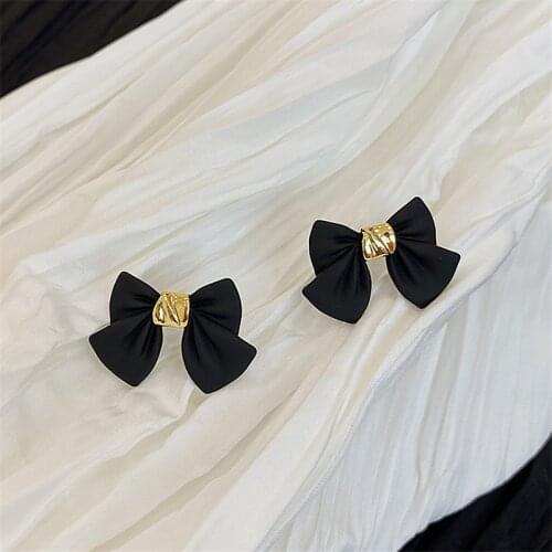 Zeojrlly Bowknot Metal Women Trendy Stud Earrings Black Bow Earrings Korean Earrings 2020 New Fashion Earrings Female Jewelry