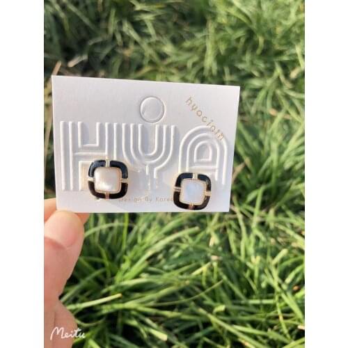 S925 Silver Ear Needle Stud Earring Minimalist Fresh Water Shell Square Brass14kGold South Korea Jewelry for Women HYACINTH 2021