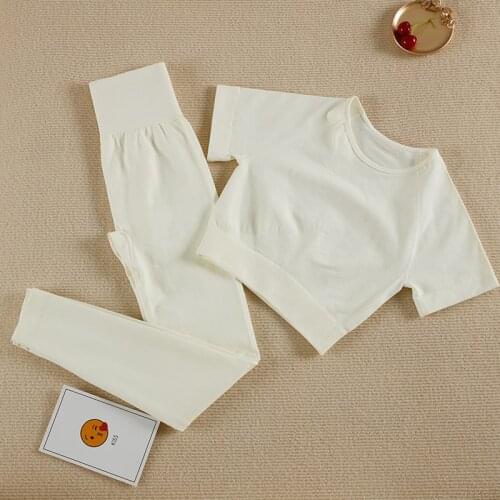 CHRLEISURE Womens Yoga Set for Sport Fitness Seamless High Waist Leggings T Shirt Women Tops Yoga Pants Trouser Summer