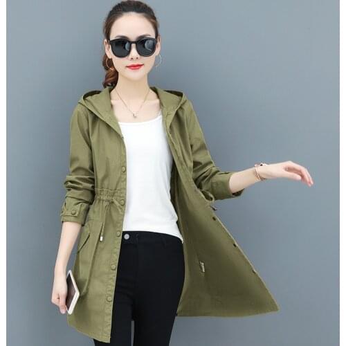 Loose Outerwear Female 2021 Autumn Thin Trench Coat Women Spring Long Sleeve with Hood Medium Long Windbreaker