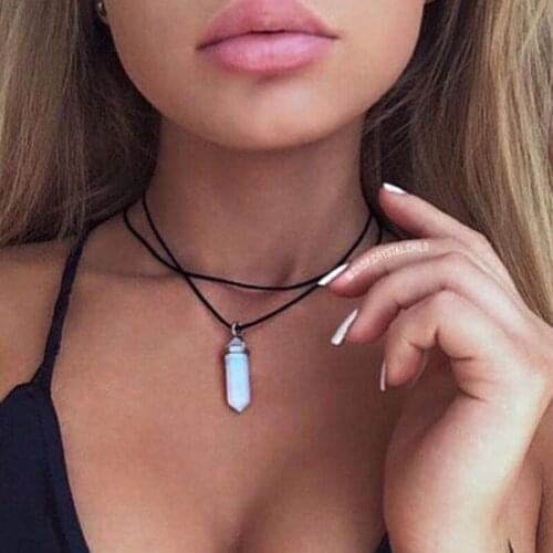Original New Vintage Pu Leather Opal Choker Necklaces Women Boho Chocker Stone Necklace Female Jewelry Gift Collares Trinket