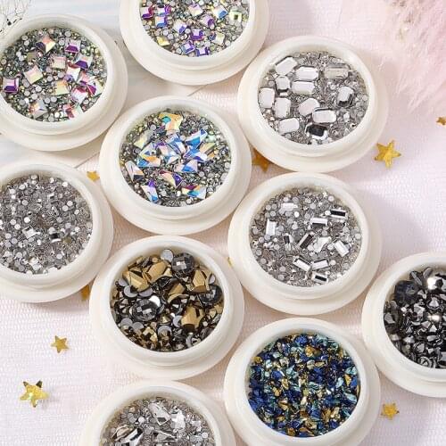 1Box Of Nail Art Decorations Mixed Square Diamond Flat Bottom Diamond Phototherapy Nail Crystal Jewelry