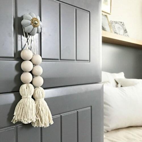 2Pcs Tassle Farmhouse Beads Natural Wood Bead Garland Kids Baby Nursery Room Decor Rustic Wedding Vase Ornament