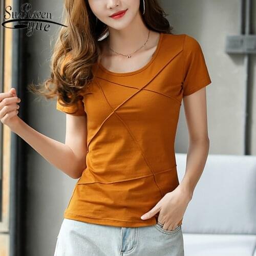 2021 Summer Classic Slim Solid Short Sleeve T-shirt Ladies shirts New Cotton Plus Size Korean Womens Tops and shirt 9508