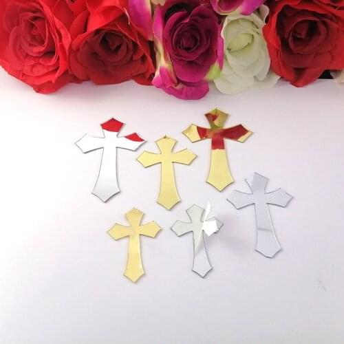 30pcs Multi Style 3D Mirror Crosses Jesus Christ Crucifix Necklace Gold Cross Religious Pendant With Back Glue Sticker Decor