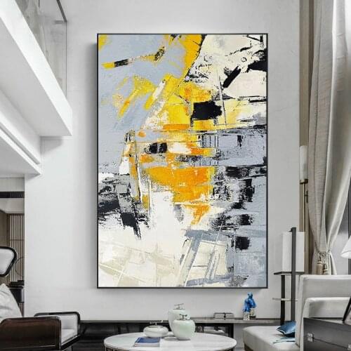 Abstract oil painting handmade yellow modern mural art for home Cuadros canvas painting large sofa decoration frameless painting