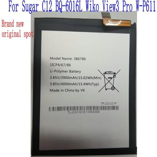 Brand new high quality 3900mAh/4000mAh 386786 Battery For Sugar C12 BQ-6016L Wiko View3 Pro W-P611 Mobile Phone