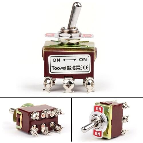 Artudatech 1Pcs 2 Terminal 6Pin ON-ON 15A 250V Toggle Switch Screw DPDT Industrial Grade