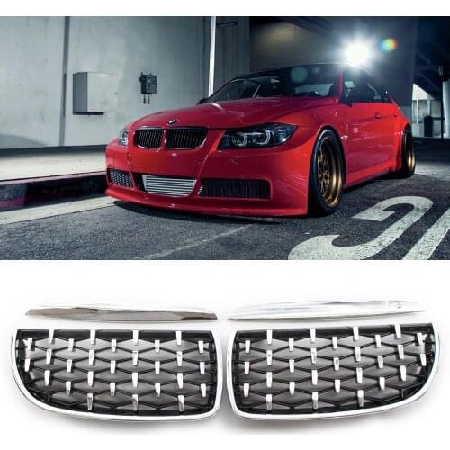 Diamond Style Car Racing Grill For BMW 3 Series E90 E91 2005 2006 2007 2008 Gloss Black Front Bumper Kidney Grilles 51137117242