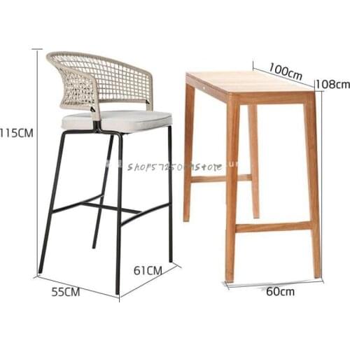 Bar Chair Bar High Stool Back Creative Outdoor Nordic Solid Wood Table Iron Leisure Model Room Bar Chair