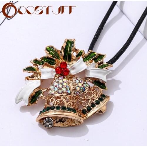 Crystal Bell Pendants Long Necklace for Women Vintage Jewelry Bead Black Rope Chains Christmas Gift Suspension Chokers Wholesale