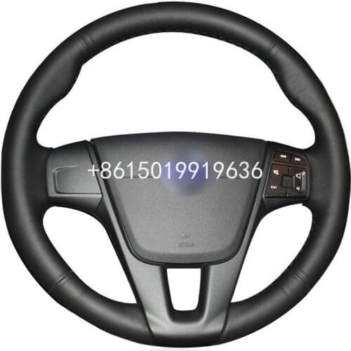 For Volvo S60 V40 car black leather hand-sewn steering wheel cover