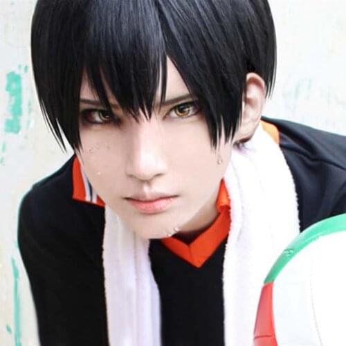 Haikyuu!! Tobio Kageyama High School Volleyball Club Kageyama Tobio Short Black Heat Resistant Hair Cosplay Costume Wig +Wig Cap