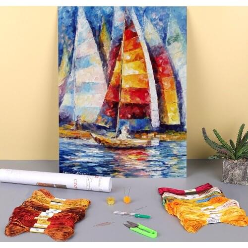 Oil Painting Style Printed Water-Soluble Canvas 11CT Cross-Stitch DIY Embroidery Complete Kit DMC Threads Craft Jewelry