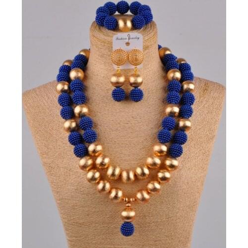 Royal blue african jewelry set 24 inches simulated pearl necklace FZZ40