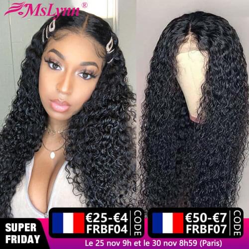 Curly Transparent Lace Human Hair Wigs For Women Brazilian Curly 13X4X1 T Part Lace Wig Remy Mslynn Hair 150%/180% Natural Color