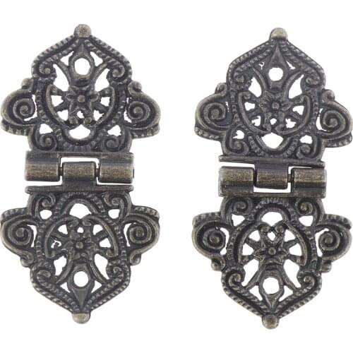 Hot! 2pcs Vintage Alloy Hollow Flower Hinge Chinese Furniture Hardware Metal Hinges Cabinet Door Butt Hinges For DIY Box 24*54mm