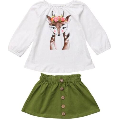 Hot Casual Christmas Kids Baby Girl Xmas Deer Tops Blouse Button Dress Skirts Outfits Clothes 6M-5Y