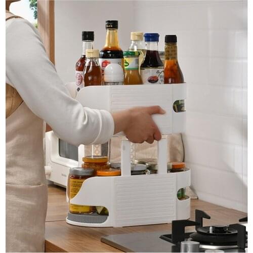 Multifunctional Two-axis Rotating Storage Rack Seasoning Bottle Turntable Holder 360° Rotatable Spicy Organizer for Kitchen