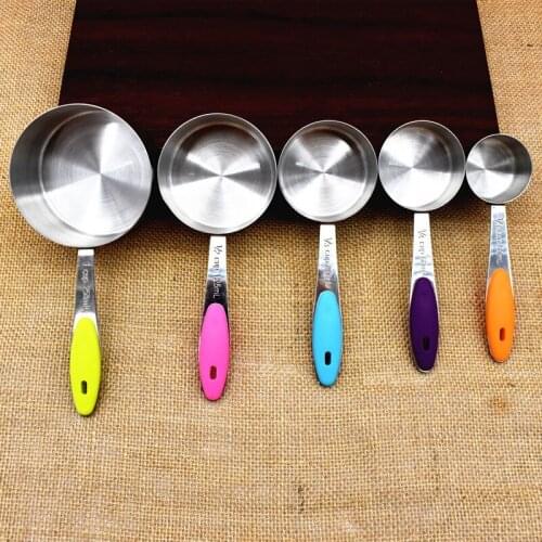 5PCS/LOT Stainless Steel Kitchen Colourworks Measuring Spoons Cup Set Candy Color Cuchara Kitchen Tools for Baking NR 001