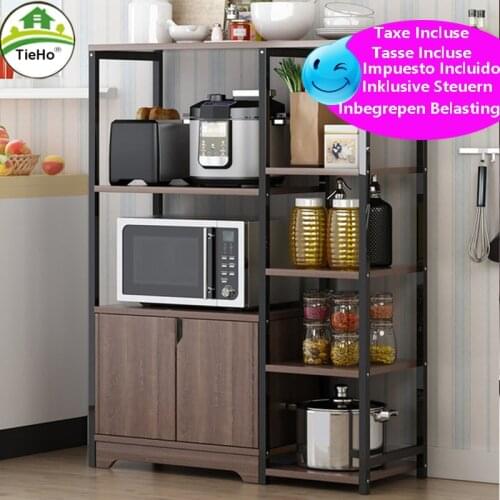 Floor Kitchen Storage Shelf Cabinet with Door Multi-layer For Condiment Microwave Oven Kitchen Accessories Tools Shelf Rack