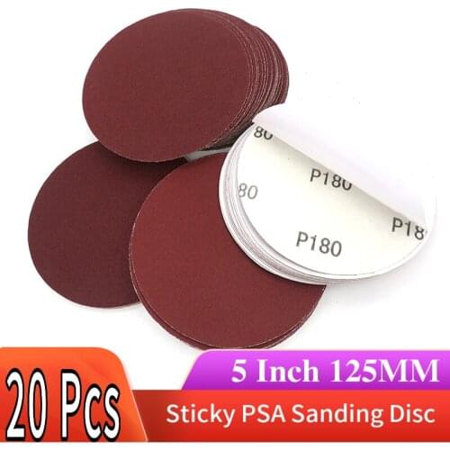 20PCS Red PSA Sanding Sheets Sticky Disc 5 Inch 125MM Dry Grinding Sandpaper 60 to 1200 Grits for Sanding Polishing