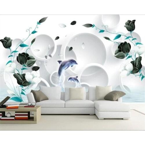 Beibehang wall papers home decor behang wall stickers circle dolphin black rose flower wallpaper home interior wall papel mural