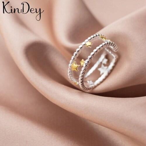 Kindey Wholesale Real Silver Color Star Rings For Women Big Antique Rings Finger Jewelry High Quality