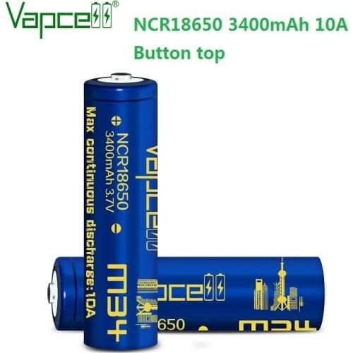 Original Vapcell 18650 3400mah 10A M34 Li Ion Battery Rewrap Tesla NCR18650 3400mah Button Top Batteries For Flashlight