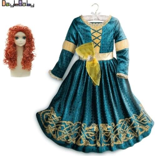 Princess Melida Gothic Long Sleeve Warm Dress Kids Velet Green Winter Brave Movie Costume Child New Year Party Dress