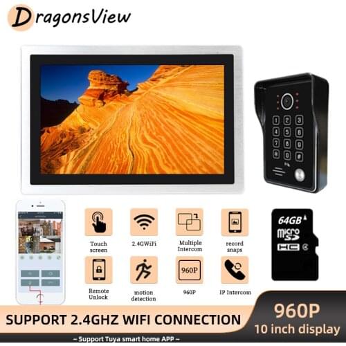 DragonsView Wifi Intercom Video Door Phone 10'' 960P Doorbell 1080P Camera RFID Password Unlock Door Access Record Motion Detect