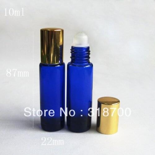 High quality 24/lot 10ml Portable Empty blue glass roll on bottle roll-on glass bottle essential oil use,cosmetic packing