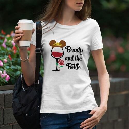Female T-Shirt Fashion Lady Disney Wine Glass Princess Tshirt Printing Summer New Top T Shirt Kawaii Dropship Casual Style Cute