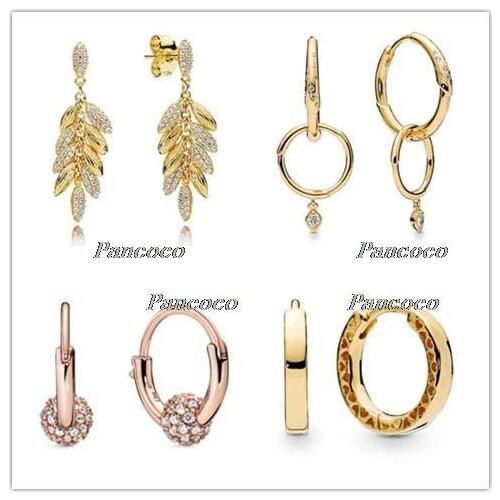 925 Sterling Silver Earring Golden Shine Floating Grains Crystal Studs Earring For Women Wedding Gift Fashion Jewelry