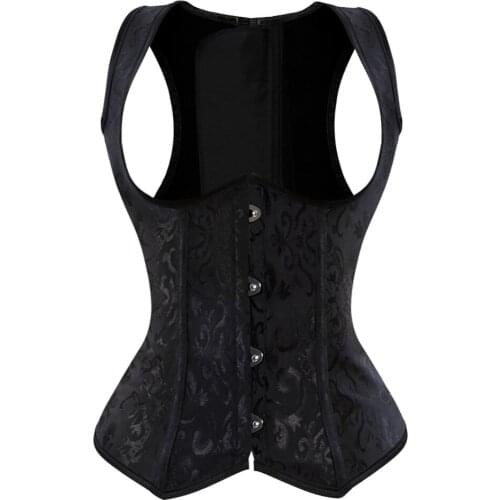 S-6XL Women Steampunk White Black Jacquard Steel Boned Underbust Corset Waist Cincher Bustier Vest Corset Top