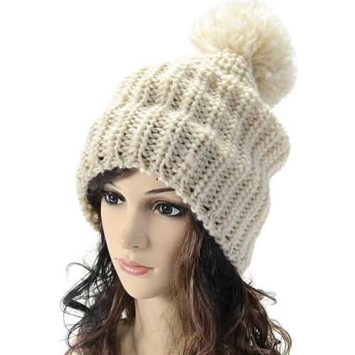 Winter Warm Skullies Beanies Hats Women Knitted Hats for Tails Girls Soft Thick Pompoms Bonnet Knit Caps