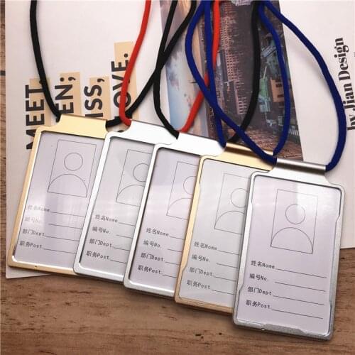 10pcs/lot Aluminum Alloy Vertical Name Tag Badge Holders ID Card Holders Work Business Pass Case With Neck Lanyard/Strap