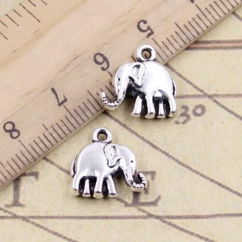 20pcs Charms Double Sided Elephant 14x14mm Tibetan Silver Color Pendants Antique Jewelry Making DIY Handmade Craft