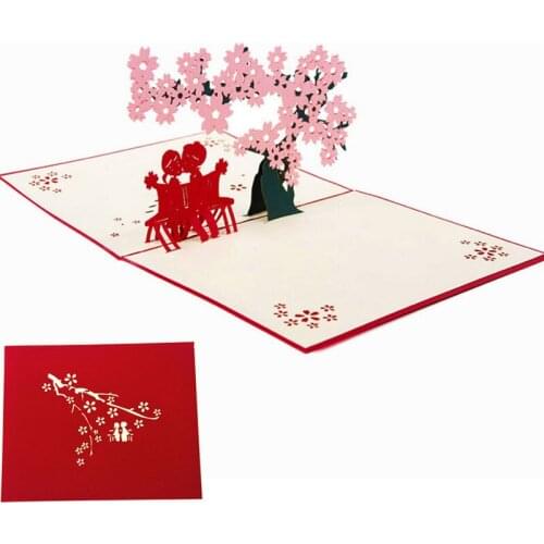 3D Pop Up Greeting Cards Cherry Tree Love Valentine Anniversary Easter Birthday Gift Postcard