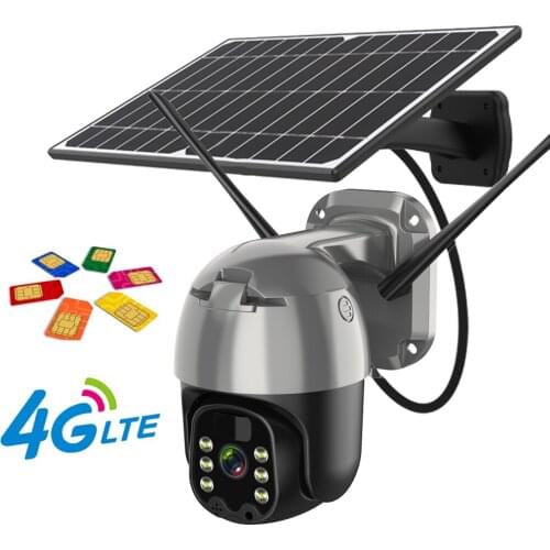 4G LTE Sim Card Solar Powered WiFi PTZ Camera 3MP Speed Dome Security Outdoor Camera Solar Panel Rechargeable Smart Energy PIR
